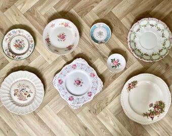 Vintage Plate Wall - Mismatched Plates, Plate Wall Display, Chinoiserie, Cottage Core Plate Wall, Old Plate Wall Display,Flowers Plate Wall.