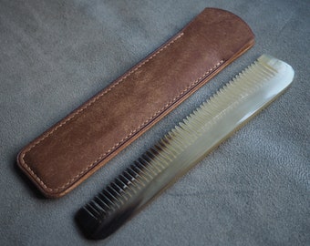 Handmade Abbey Horn comb case, comb, personalised comb case, comb sleeve, leather comb case, moustache comb, horn comb, 3rd anniversary,