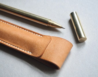 Portalápices de cuero y bolígrafo de latón, estuche para bolígrafos, estuche de cuero, funda para bolígrafos, estuche para bolígrafos de cuero, portalápices, estuche para lápices de cuero, funda para bolígrafos