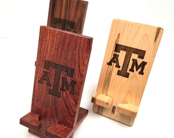 Hand Crafted Texas A&M Cell Phone Stand:  Two part phone holder made from beautiful solid wood.
