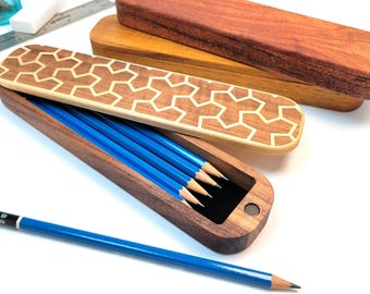 Handcrafted Wood Pencil Case - Ideal Gift for Artists and Architects, Wooden Drawing Tool Holder - Customization available