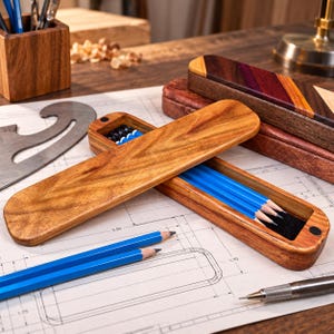 Handcrafted Wood Pencil Case - Ideal Gift for Artists and Architects, Wooden Drawing Tool Holder - Customization available image 1