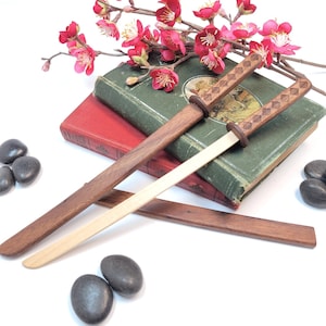 Handcrafted Maple & Walnut Katana Bookmark with Sheath, Perfect Gift for Book Lovers
