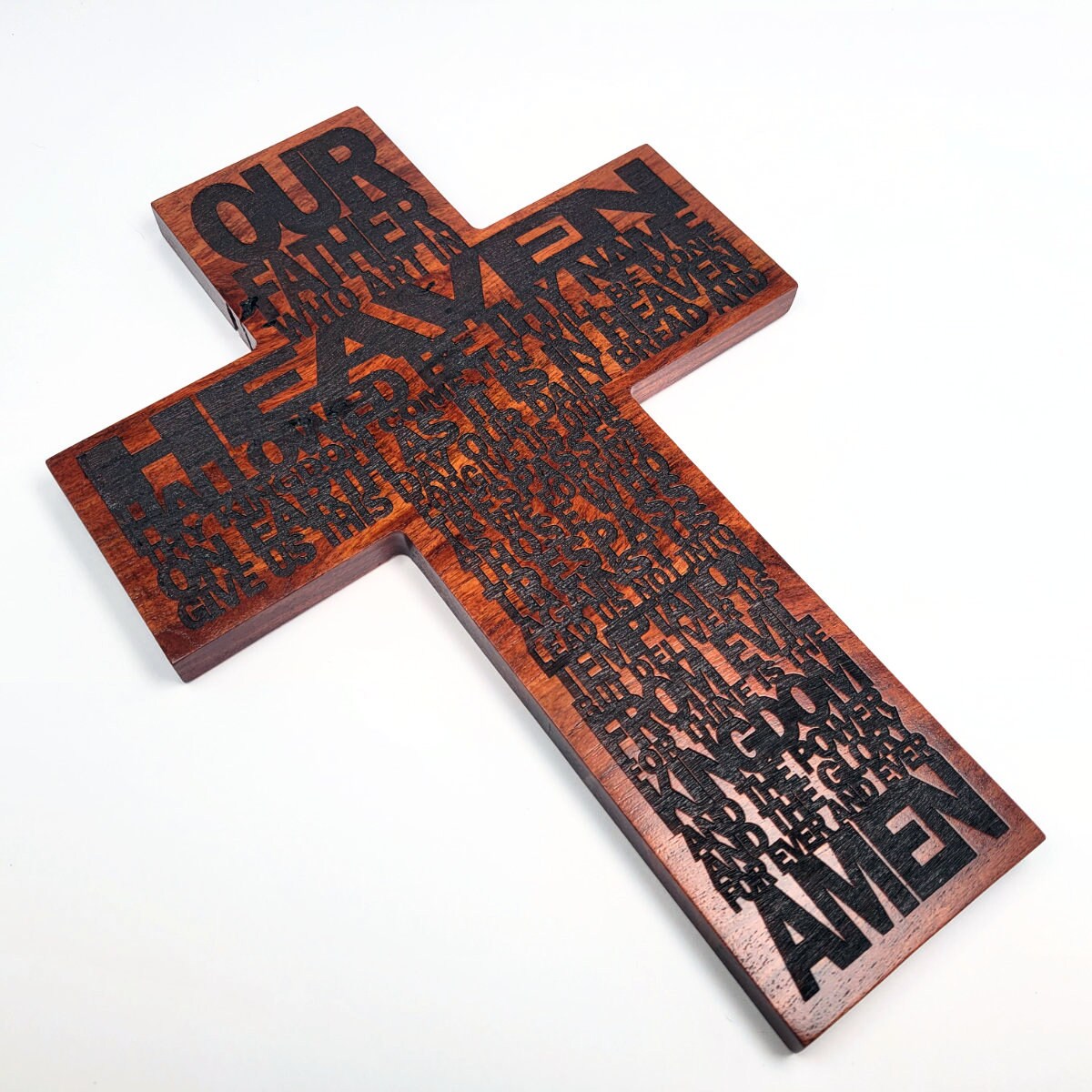 Lord's Prayer Wall Cross Solid Wood Cross Etched With the Lords Prayer