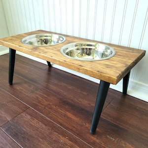Elevated Dog Bowls with Metal Legs and Two Large Stainless Steel Bowls: Wood Dog Bowl Stand