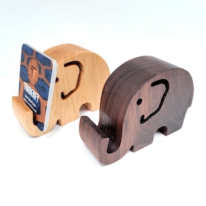 Porte-cartes de visite éléphant en bois massif - Accessoire de bureau unique en bois massif