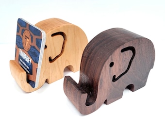 Solid Wood Elephant Business Card Stand - Unique Desk Accessory Made From Solid Wood