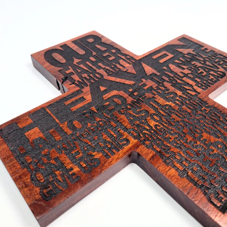 Lord's Prayer Wall Cross Solid Wood Cross Etched With the Lords Prayer