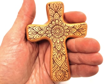 Wooden Comfort Cross:  Handheld Prayer Pocket Wood Cross made from Walnut, Cherry, or Maple