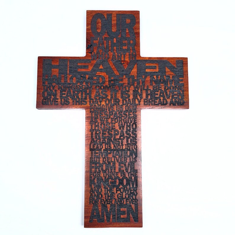 Lord's Prayer Wall Cross Solid Wood Cross Etched With the Lords Prayer