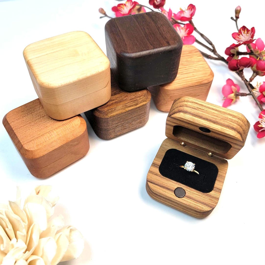Solid Wood Ring Box - Handcrafted Wooden Jewelry Engagement Ring Box ...