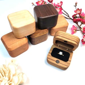 Solid Wood Ring Box - Handcrafted Wooden Jewelry Engagement Ring Box Made From Teak, Maple, Walnut, Cherry, Mahogany, or Oak