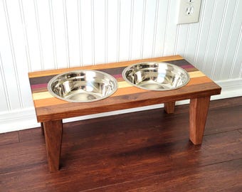 Elevated Dog Bowls with Two Stainless Steel Bowls - Pet Feeding Stand made from Solid Wood - Ready to Ship