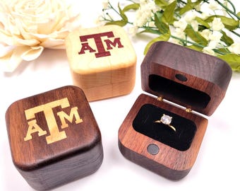 Handcrafted Texas A&M Ring Box  - Aggie Jewelry Engagement Ring Box Made From Solid Wood Walnut and Maple