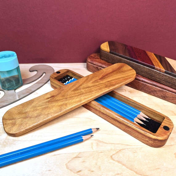 Handcrafted Wood Pencil Case - Ideal Gift for Artists and Architects, Wooden Drawing Tool Holder - Customization available