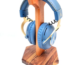 Handcrafted Headphone Stand Made From Solid Walnut Cherry or Maple Wood - Gaming Earphone and Phone Holder - Gift for Gamer