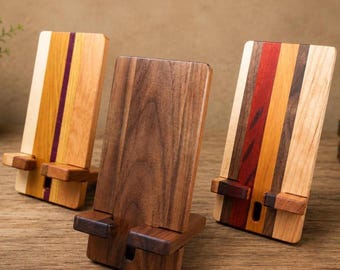 Hand Crafted Solid Wood Cell Phone Stand:  Two part phone holder made from domestic and exotic woods.