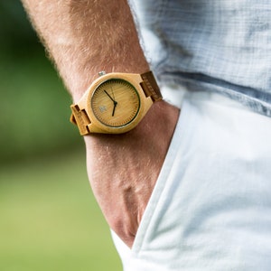 Men's Bamboo Watch with Leather Stap image 1