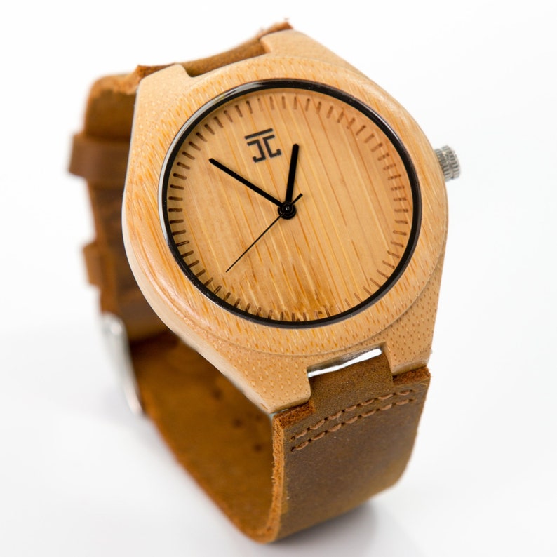 Men's Bamboo Watch with Leather Stap image 2
