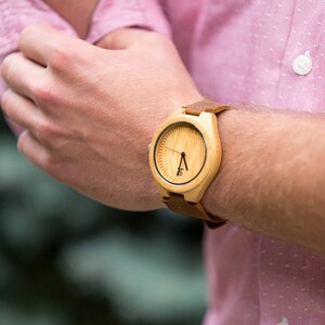 Men's Bamboo Watch with Leather Stap image 4