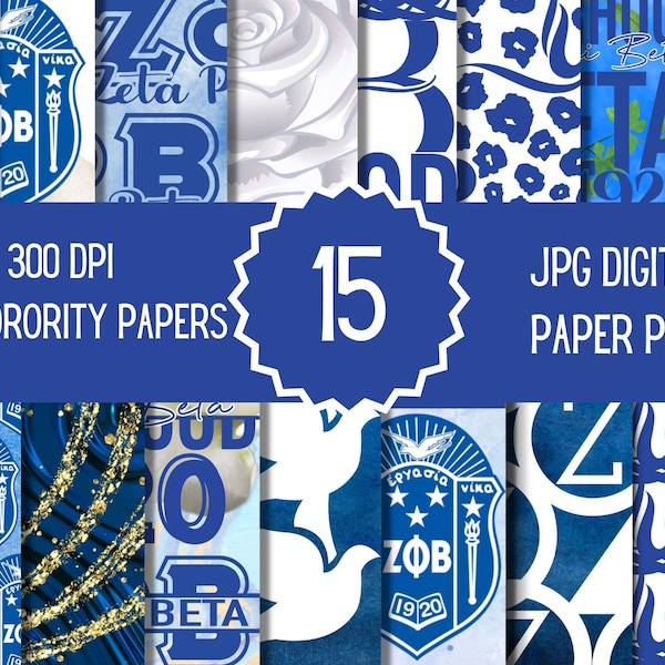 ZPB Sorority digital paper, Zeta Phi Beta printable paper , Blue digital paper pack, ZPB background, Scrapbook paper, ZPB paper