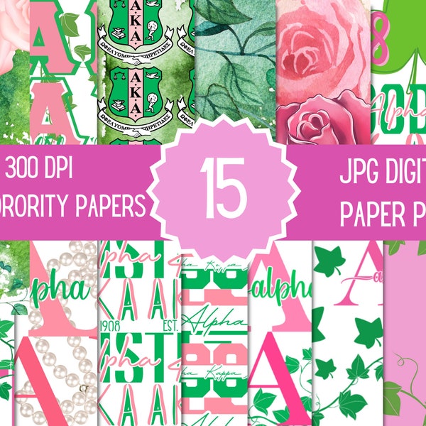 15 AKA Sorority digital paper, Alpha Kappa Alpha printable paper , Pink digital paper pack, AKA background, Scrapbook paper, AKA paper