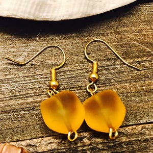 Handmade boho surfer hawaiian gold sea glass earrings sea glass jewelry gold beaded earrings sea glass jewelry earring gift