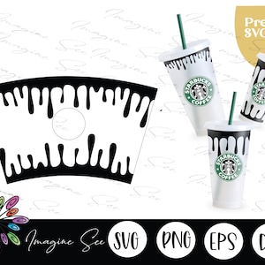 24oz Venti Cold Cup Starbucks Cup Wrap Svg, Goteo de agua svg, goteo líquido svg, Descargar Cricut + Silhouette (svg, eps, dxf, png)