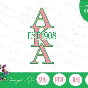 May include: Pink and green graphic design with the letters AKA and the text "EST. 1908".