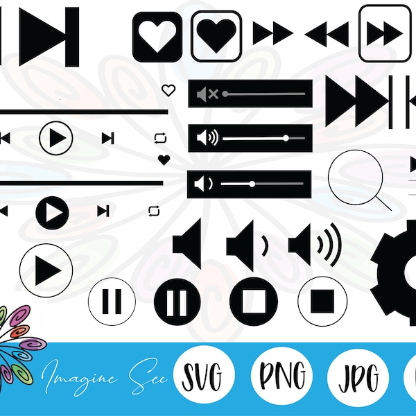 Music Icons Bundle, Audio Bar SVG, Volume Play buttons  Digital Download for Cricut + Silhouette (svg, jpg, dxf, png file formats)