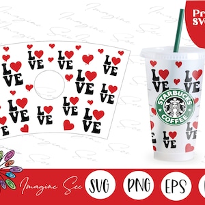 24oz Venti Cold Cup Starbucks Cup Wrap Svg, Valentines Day Svg, Retro Love svg, Digital Download Cricut + Silhouette (svg, eps, dxf, png)