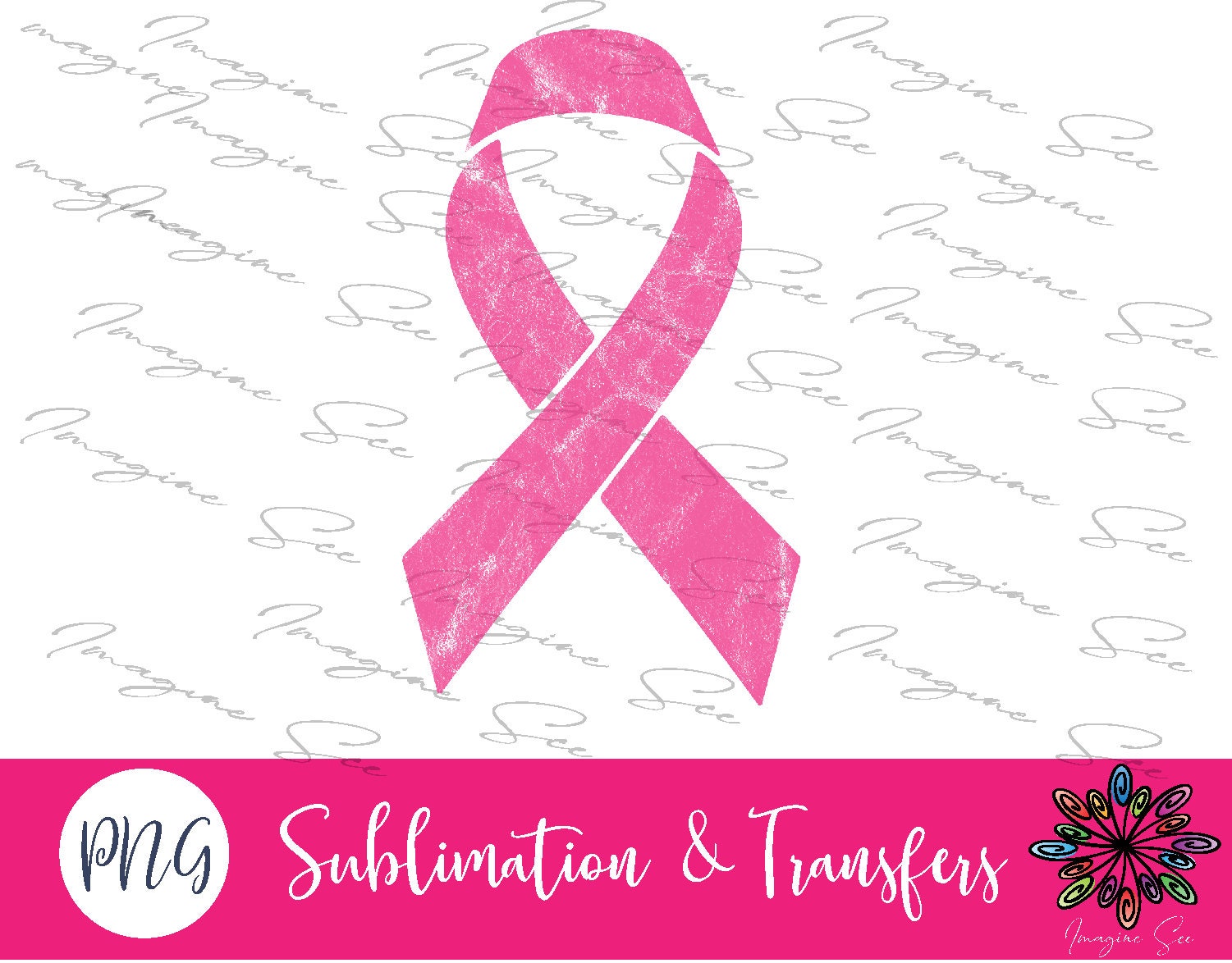 Distressed Breast Cancer Ribbon PNG: Sublimation Transfer