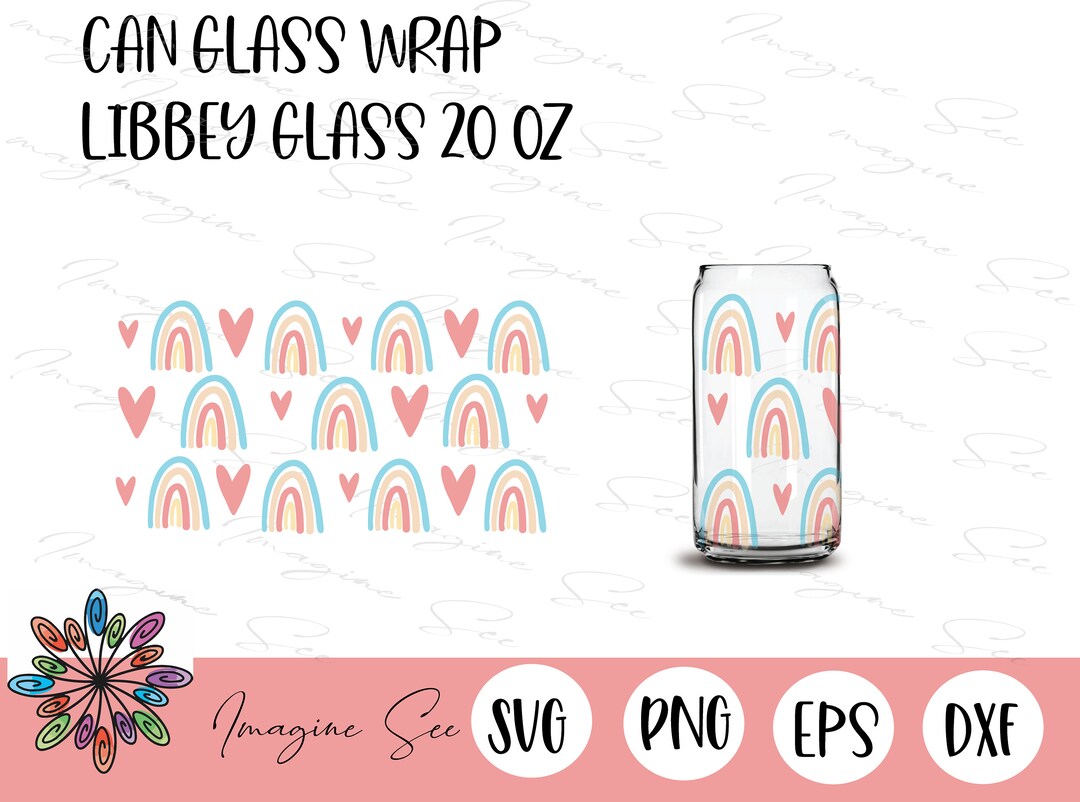 Rainbow Heart Libbey Glass Can Wrap SVG: 20oz Coffee Beer Glass ...