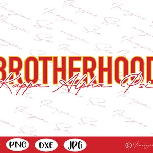 以下が含まれることがあります： 白地に「BROTHERHOOD Kappa Alpha Psi」という文字が書かれた赤と黄色のグラフィックデザインです。