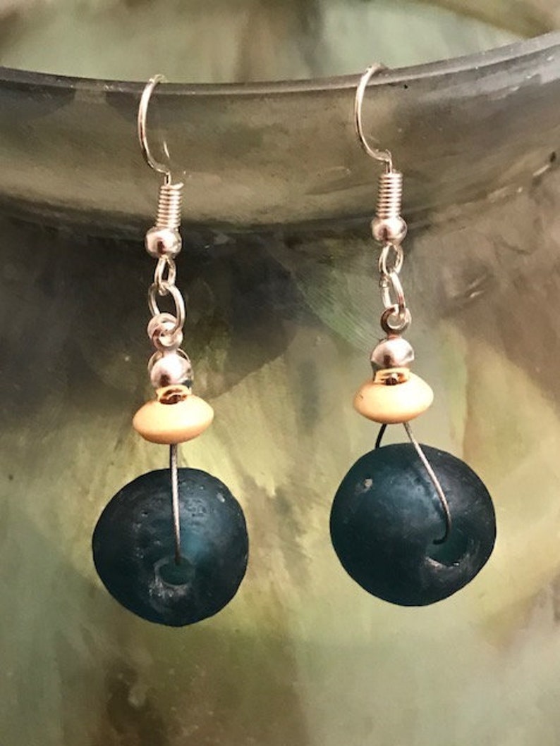 Women Glass Earrings Boho Surfer Recycled Glass Jewelry Sea Glass Necklace Shell necklace Statement Necklace Long Set Women