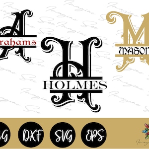 Monograma dividido del alfabeto, paquete de letras png, monograma de marco de letra dividida svg, svg de letra dividida, archivos de silueta Cricut (Png, JPG, SVG, DXF)