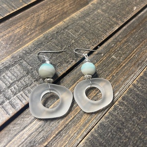 Handmade Sea Glass White Rings Sea Glass Earrings boho surfer Hawaiian Silver jewelry beaded earrings stone earring gift
