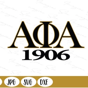 May include: Black and gold Greek letters "AOA" with the year "1906" below. The letters are outlined in gold and the background is white.