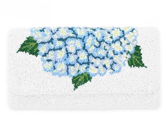 Half Barrel Beaded Monogram Clutch – Blue Hydrangea