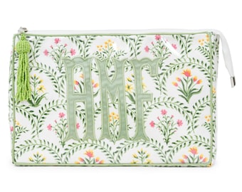 Block Print Monogram Travel Case - Floral Green