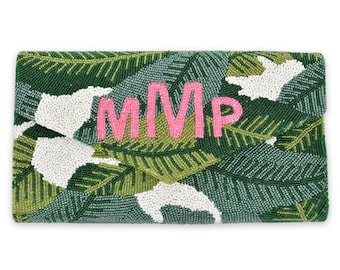 Envelope Beaded Monogram Clutch – Banana Leaf