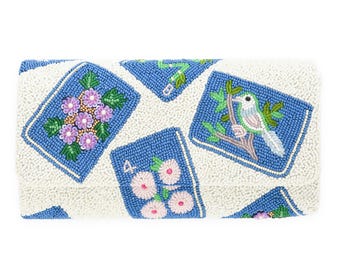 Half Barrel Beaded Monogram Clutch - Mahjong Tiles