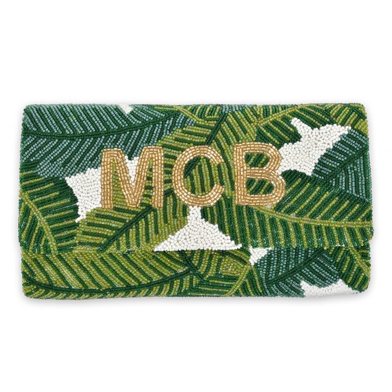 beaded monogram clutch