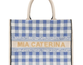 Madeleine Tote - Gingham Blue