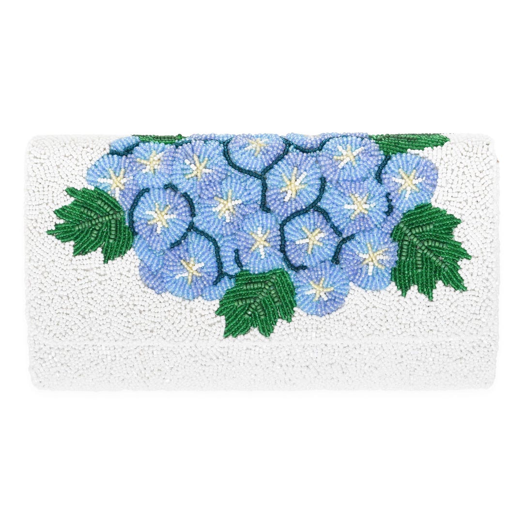 Pochette con monogramma e perline a mezza canna – Ortensia blu