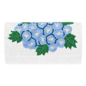 Half Barrel Beaded Monogram Clutch – Blue Hydrangea