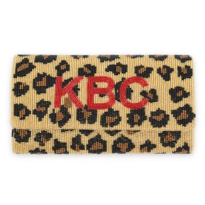 Half Barrel Beaded Monogram Clutch – Leopard