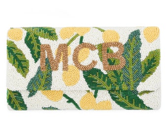 Half Barrel Beaded Monogram Clutch – Amalfi Lemon