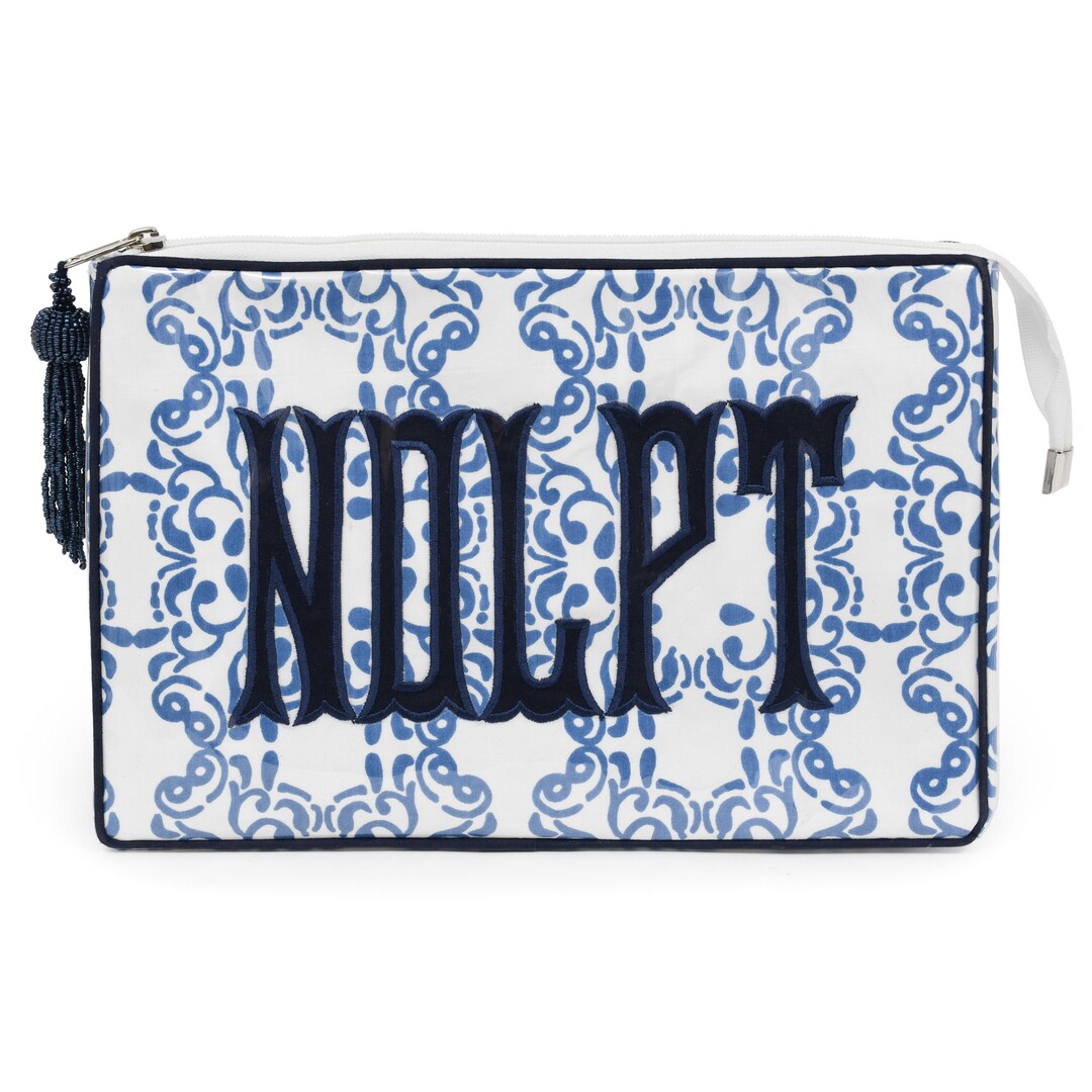 Monogram Case Block Print Monogram Travel Case - Indigo on Blue - Etsy