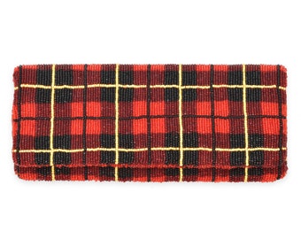 Foldover Beaded Clutch – Red Plaid